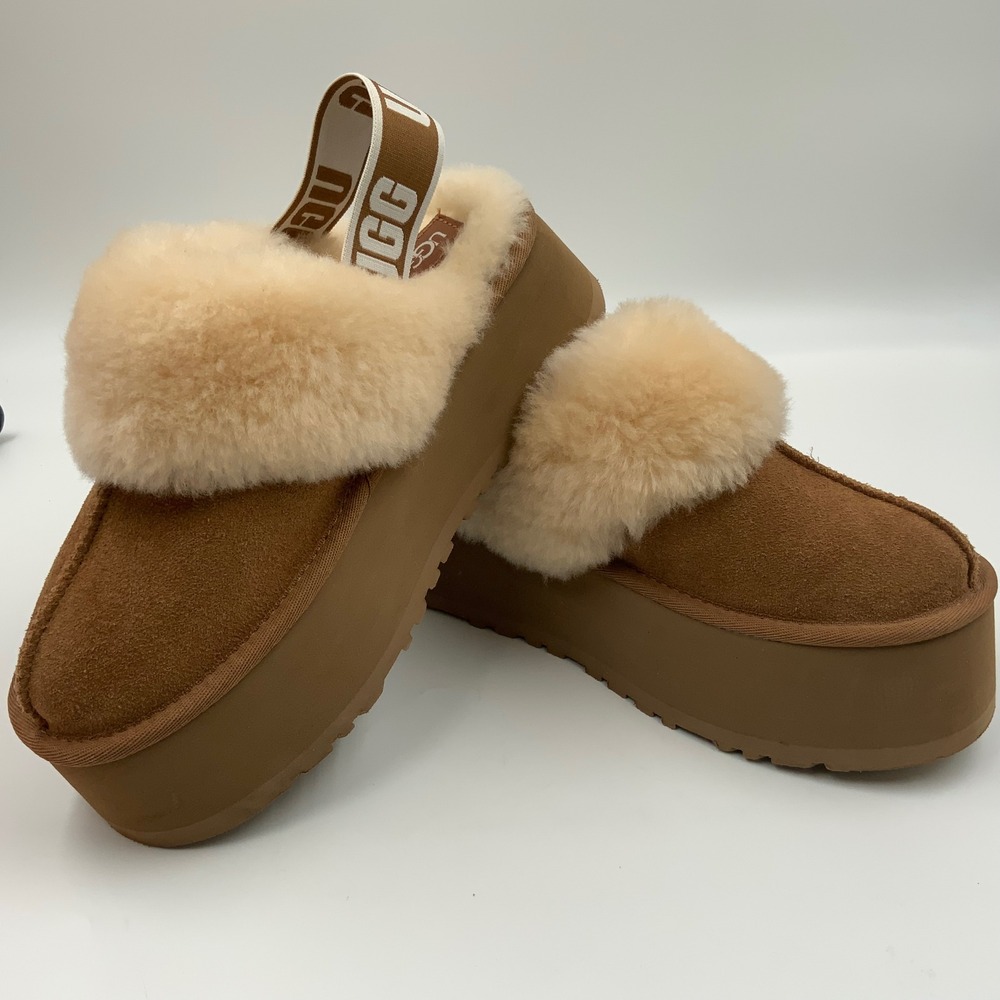 UGG Funkette Chestnut Suede Platform Slippers 1113474 Womens 7